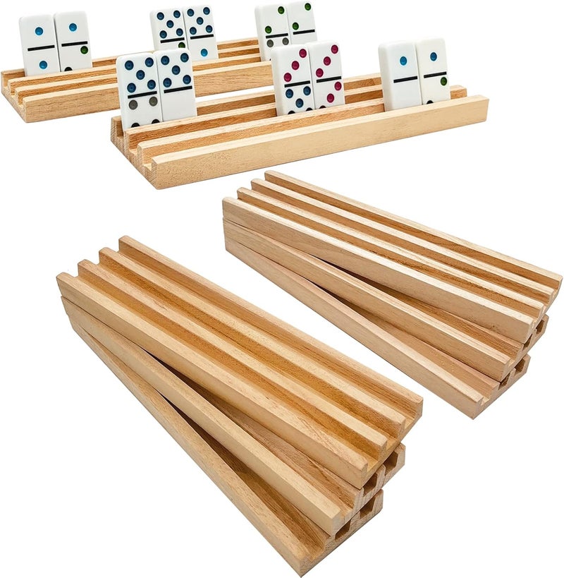 SUTIMSHE Wooden Domino Racks/Trays Set of 8 Natural Domino Trays Holders Organizer for Mexican Train Chickenfoot and Other Domino Games - Dominoes NOT Included - Image 1